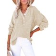 thumbnail image 2 of Womens Casual Button V Neck Long Sleeve Shirts Oversized Solid Blouses Tops Apricot L, 2 of 7