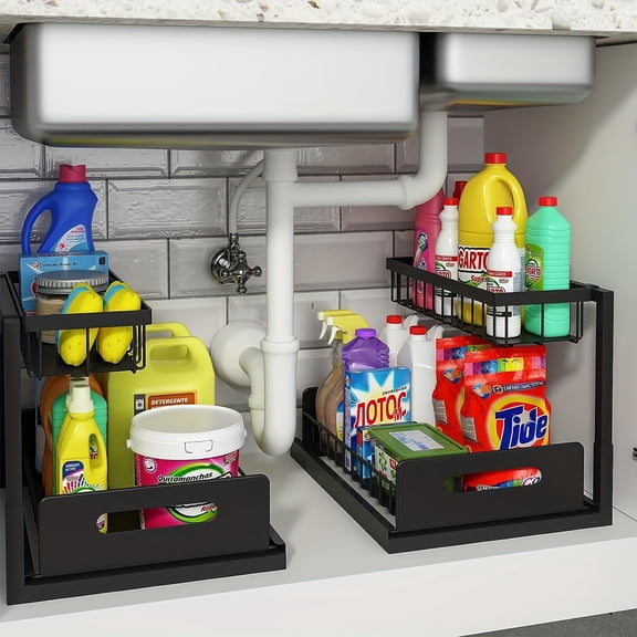 2pcs Under Sink Organizer, Pull Out Cabinet Organizer 2 Tier Slide Out Sink Shelf Cabinet Storage Shelves, Under Sink Storage For Kitchen Bathroom Cabinet