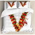 thumbnail image 1 of Christmas Alphabet Duvet Cover Set, Image of V Letter Designed with Spruce Tree Branches Art, Decorative 3 Piece Bedding Set with 2 Pillow Shams, Queen Size, Pearl and Olive Green, by Ambesonne, 1 of 3