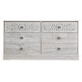 thumbnail image 2 of 59 Inch Dresser 6 Drawers Medallion Design Front Whitewashed MDF Frame - Saltoro Sherpi, 2 of 9