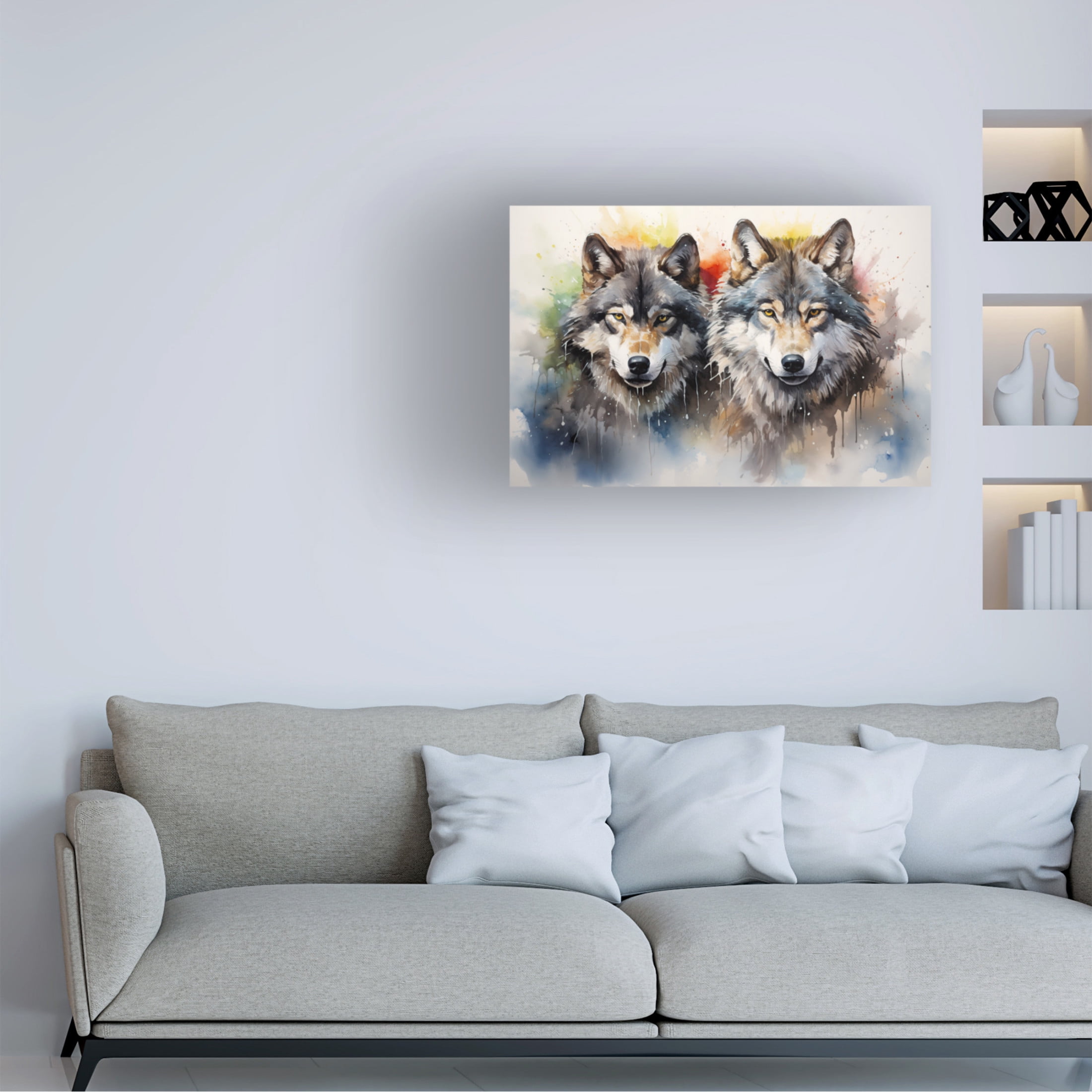 Canvas Wall Art - Momart 'Wild Life Of Predators In Watercolor 8' Wall Art for Living Room, Bedroom, or Office Décor by Trademark Fine Art - 24 x 16 Inches