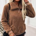thumbnail image 4 of Women's Half-Zip Sherpa Fleece Pullover - Cozy Oversized Warm Winter Sweatshirt, Cinchable Fuzzy Outerwear with Zippered Pockets, 4 of 9