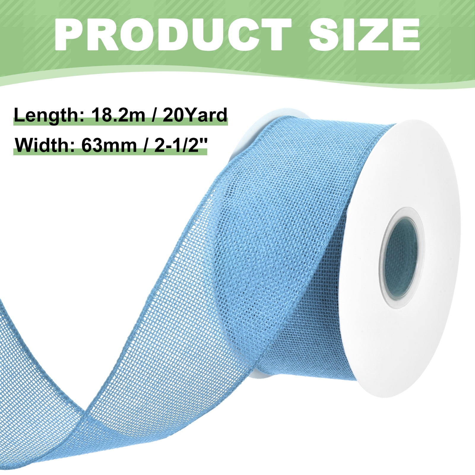 Uxcell Burlap Wired Ribbon, (2-1/2 Inch, 20 Yard, Light Blue), Wired Edge Ribbon