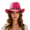 thumbnail image 3 of Sun Hats for Women Women Western Cowboy Fedora Hat Chain Outdoor Adventure Hot Pink One Size, 3 of 5