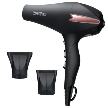 Professional Ionic Salon Hair Dryer, Powerful 2200 watt Ceramic Tourmaline Blow Dryer, Pro Ion quiet Hairdryer with 2 Concentrator Nozzle Attachments - Best Soft Touch Body/Black&