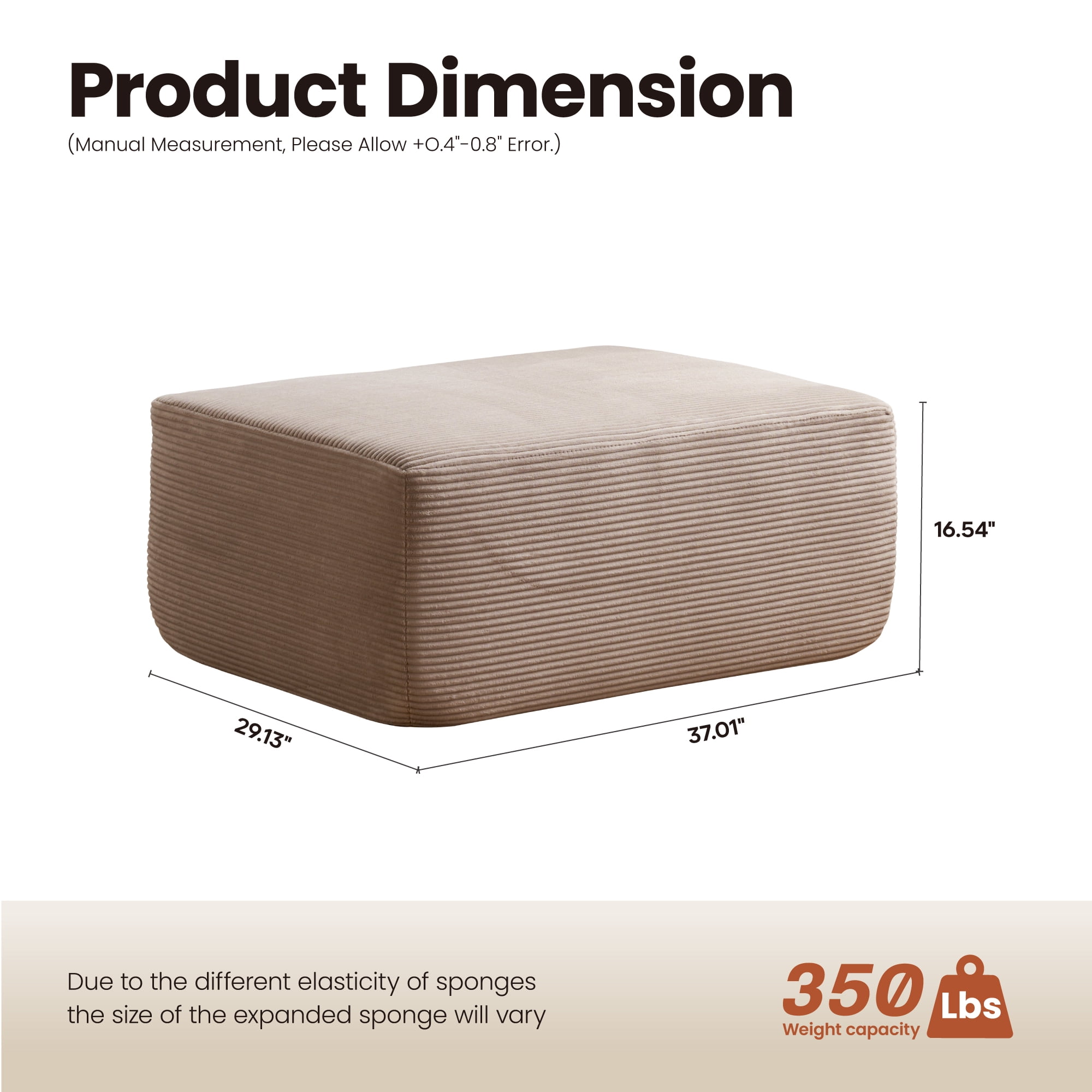 Ovios Oversized Ottoman Footrest for Sofa Large Corduroy Pouf Ottoman Coffee Table Rectangle Floor Bench Extra Seating for Living Room, No Assembly, Camel