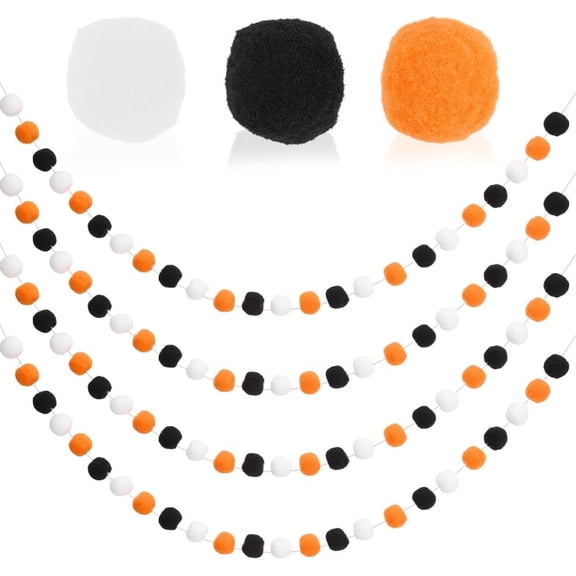 4Pcs Felt Ball Garland 7 Feet 25 Balls Thanksgiving Orange Pom Pom Garland Home Room Hanging Decoration Wool Felt Tree