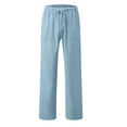 thumbnail image 5 of Aimik Hanes Men's Linen Pants Big and Tall Casual Elastic Waist Drawstring Yoga Beach Pants Sports Workout Pants Cotton Linen Pants Lightweight Loose Fit Trousers with Pockets Light Blue M, 5 of 5