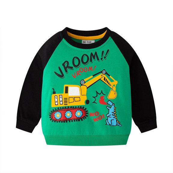 WOLLED Toddler Kids Boys Cartoon Sweatshirt,Baby Spring Longsleeve Excavators T-Shirt Sweater for 1-10 Years Old