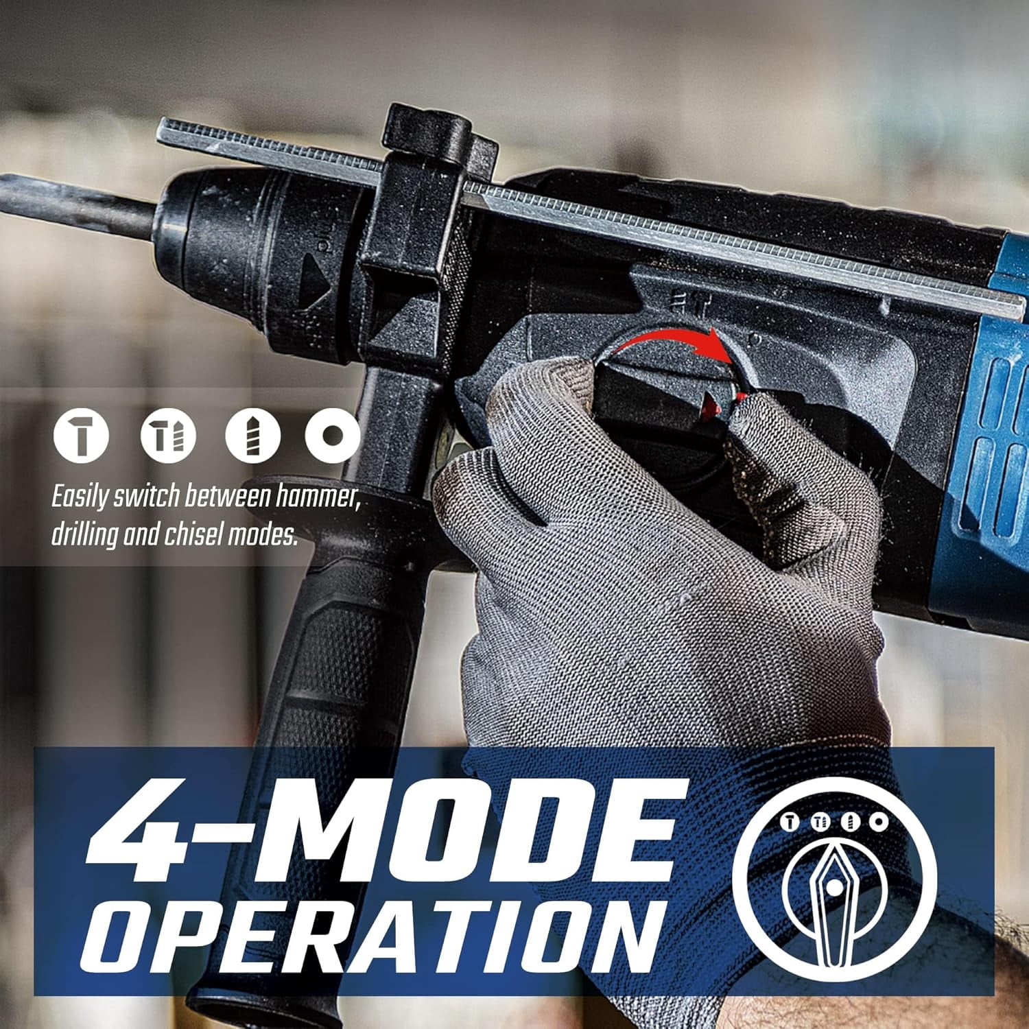 Heavy Duty 1/2 Inch SDS-Plus Rotary Hammer Drill, 3 Functions with Vibration Control & Safety Clutch, Comes with Drill Bits