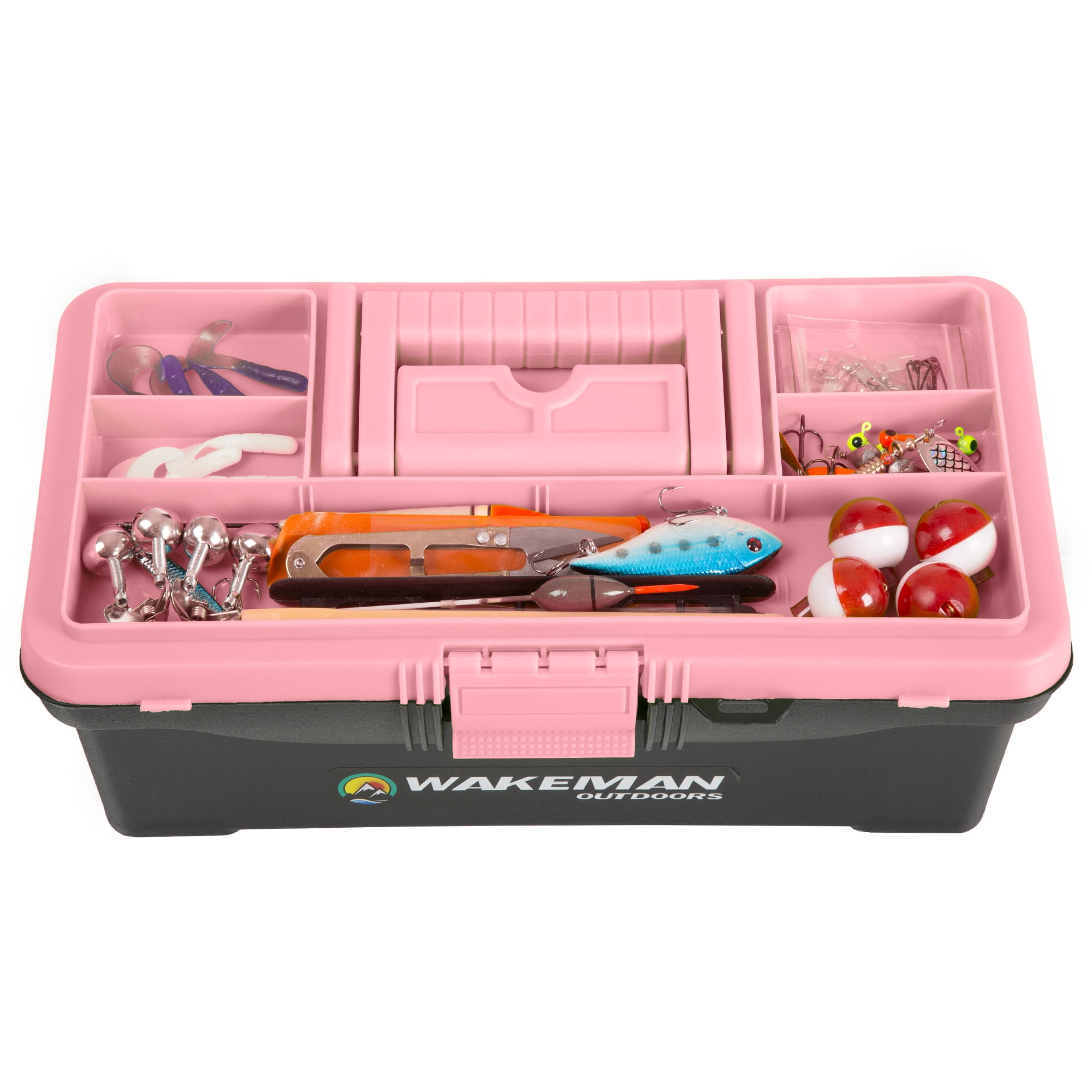 Wakeman Outdoors Fishing Single Tray Tackle Box with 55 Pieces, Medium,  Pink / Black