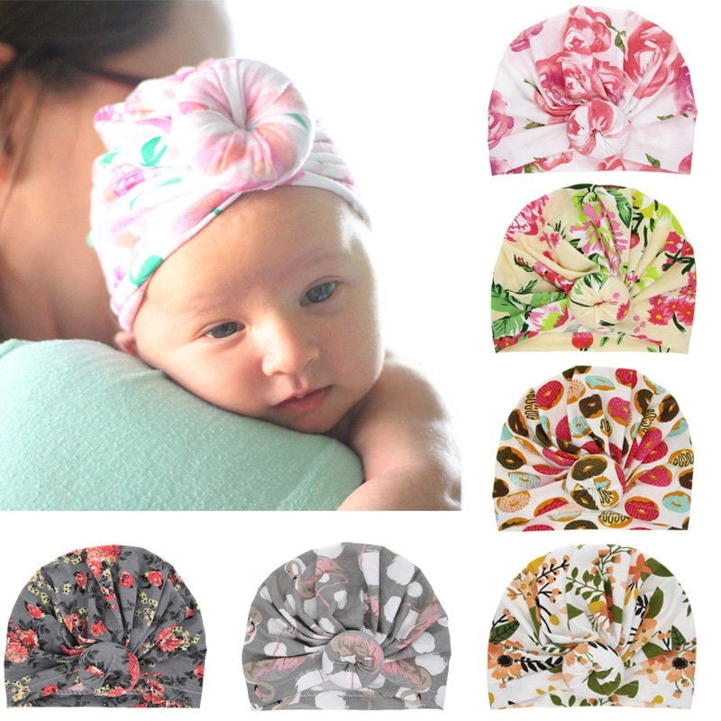 Newborn Babies Gift Set Accessories 2 Pack Turban Hat Baby Girl Pink Floral Cute 