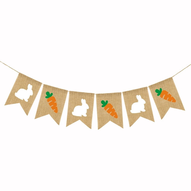 Injueey Decoraciones Banner Happy Easter Party Supplies Universal Streamers Photo Props Walls Telón de fondo Trees Celebration Home Kits de decoración para fiestas Zanahoria conejito DFF02