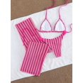 thumbnail image 4 of Conjunto De Bikini Rayado Rosa Fucsia Con Pantalón Ancho Para Verano, 4 of 30
