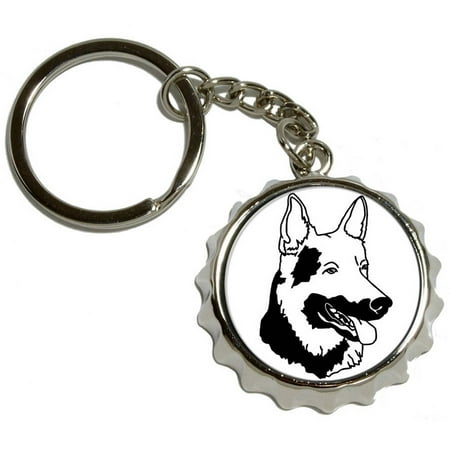 Shepherd Dog Plate - German Shepherd, Dog, Nickel Plated Metal Popcap Bottle Opener Keychain Key Ring