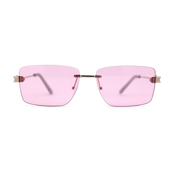 Womens Slick Minimal Luxury Rimless Rectangle Retro 90s Sunglasses Gold Pink