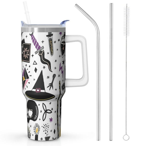 Pumpkin Design Halloween Tumbler 42oz with Handle - Double Wall Insulated Stainless Steel Cup, Leakproof Lid, Spooky Gift for Fall Parties