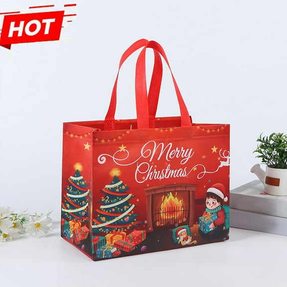 KOYPTL Large Christmas Gift Bags with Handles,Reusable Non-Woven Waterproof Christmas Tote Bags Grocery Bags for Holiday Xmas Party Favors Gifts Wrapping Shopping Supplies Decorations Containers