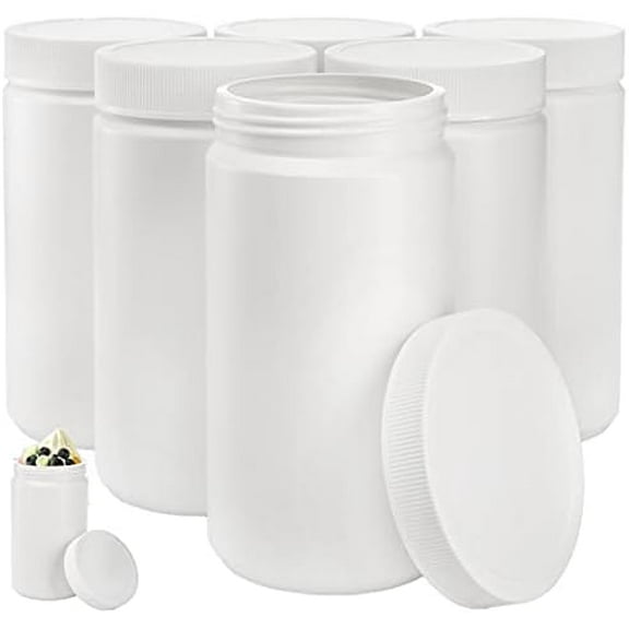 6 Pack 33 Oz (1 Quart) Plastic Mason Jars –  Top Lid Ice Cream/Storage Containers, Reusable Freezer Jars for Yogurt Soup Salad Butter (White)$$Home Decor, Kitchen, & Other