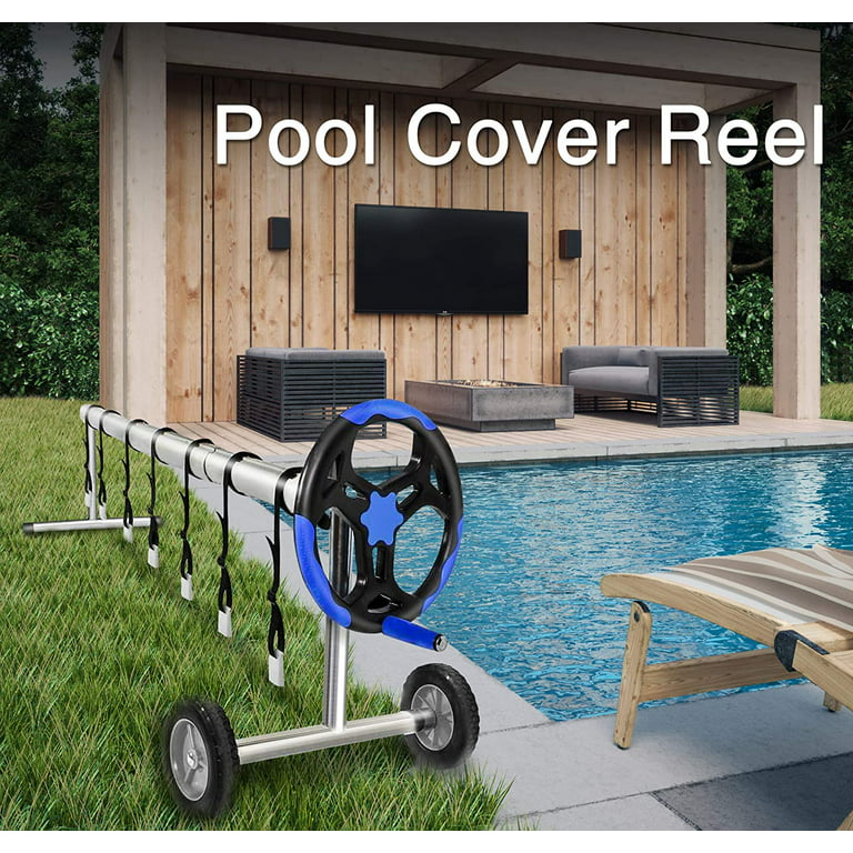 CharaVector Pool Cover Reel Set 18FT Solar Pool Cover for Inground Swimming  Pools，Aluminum Stainless Solar Blanket Reel Black
