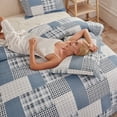 thumbnail image 2 of 3 Piece Quilt Set Queen/Full Size Lightweight Bedspread Coverlet Plaid Patchwork Bedding Microfibers Summer Reversible Quilts Modern Plaid Bedspread for All Season, 2 of 7