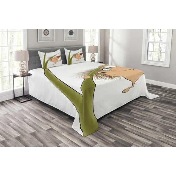 Ambesonne Hedgehog Quilted Bedspread Set 3 Pcs, Small Hadgehog, King Size, Tan Brown Green
