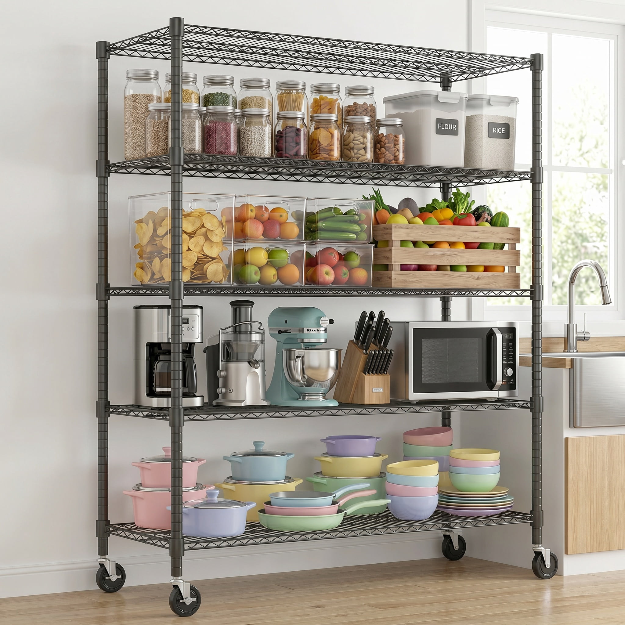 Legooin 18x48x82 inch Heavy Duty Wire Shelving Unit Industrial Residential Stainless Steel Shelf Storage Rack for Garage Pantry, Black