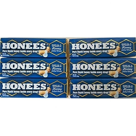 Honees All Natural Milk & Honey Flavor Honey Filled Drops 9 Count Pack of 6