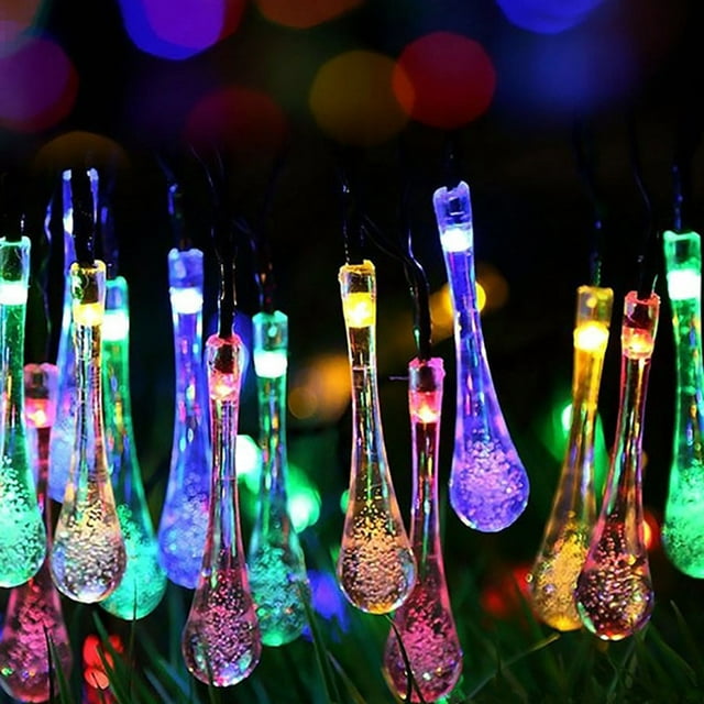 Xihbxyly Guirnalda de Faroles para Jardín, 20 Luces Led En Forma de Lágrima, Energía Solar, Sensor de Luz Automático, Opción de Modo Intermitente, Decoración Versátil para Exteriores, Fiestas En El J