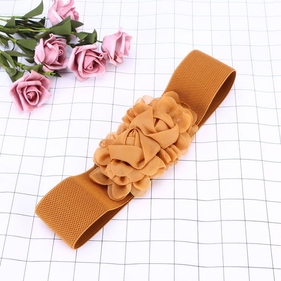 WHAMVOX Brown Women's Elastic Belt with Flower Buckle for Dress and Skirt to Show Slim Figure