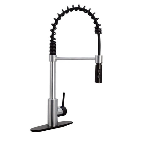 Westbrass KS18A-2012 21 Commercial Style Kitchen Faucet with Dual Function Open Coil Pull Down Sprayer and 1-Lever Handle Stainless Steel/Oil Rubbed Bronze