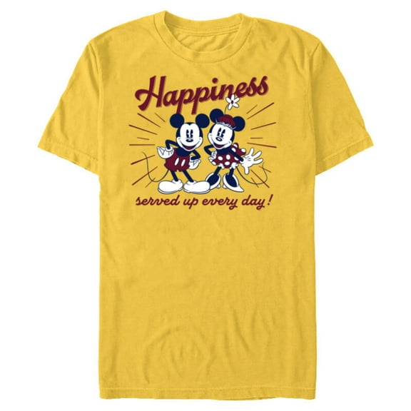 Disney Mickey Mouse and Minnie Mouse Happiness Retro Vintage - Short Sleeve Blended T-Shirt for Adults - Customized-Yellow
