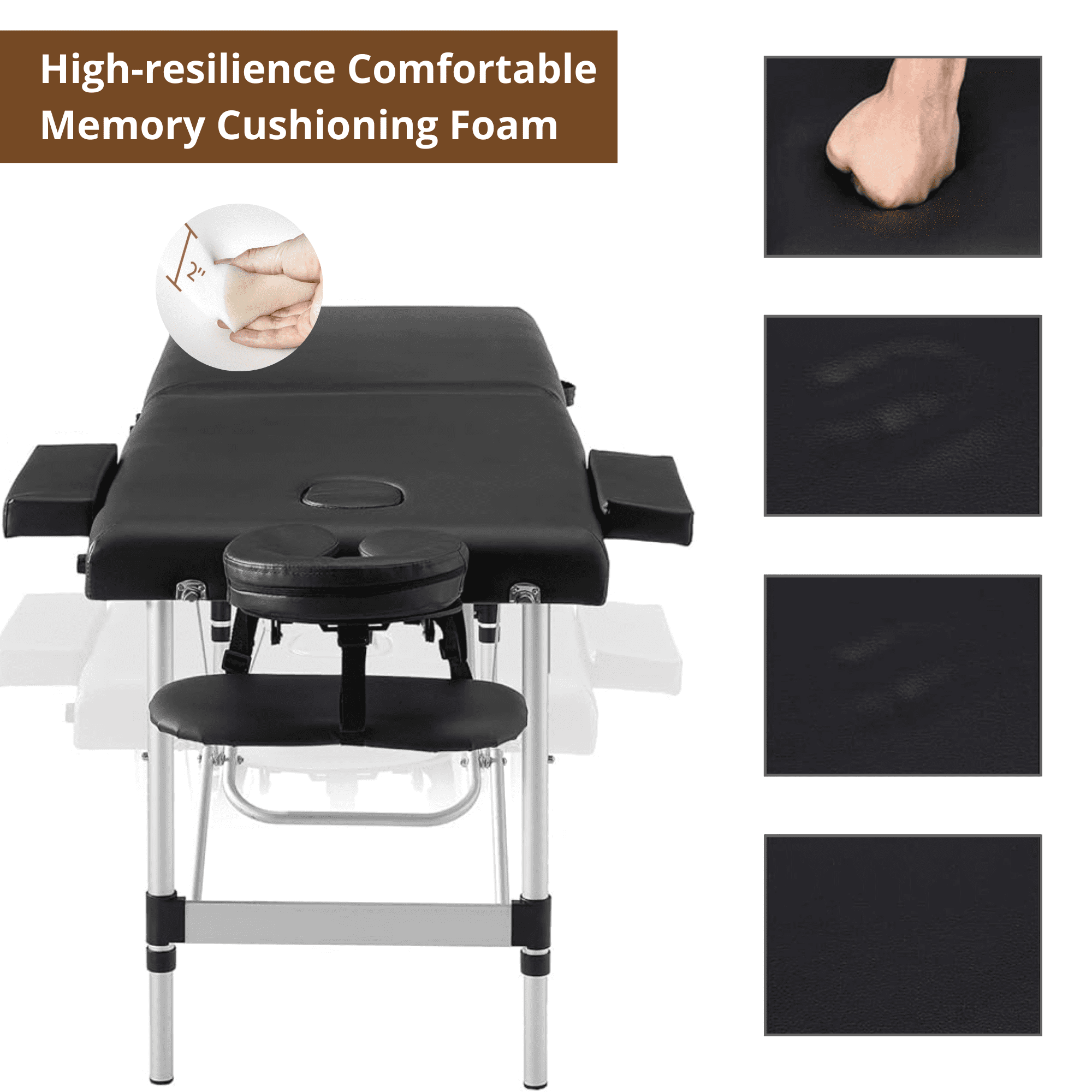 TrumanPick Massage Table Portable 84"L x 32"W Massage Bed 2-Section Foldable Spa Tables Aluminum Lash Bed with Carrying Case & Face Cradle, Hight Adjustable, Black