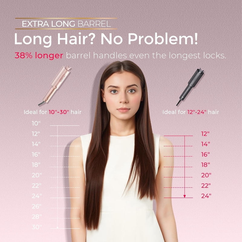 TYMO CurlPro Plus Automatic Rotating Curling Iron, Long Barrel Curling Wand for Long Hair, Anti-Scald, Tangle-Free, 600M Ionic, Dual Voltage, Gold Blush, 1 Inch
