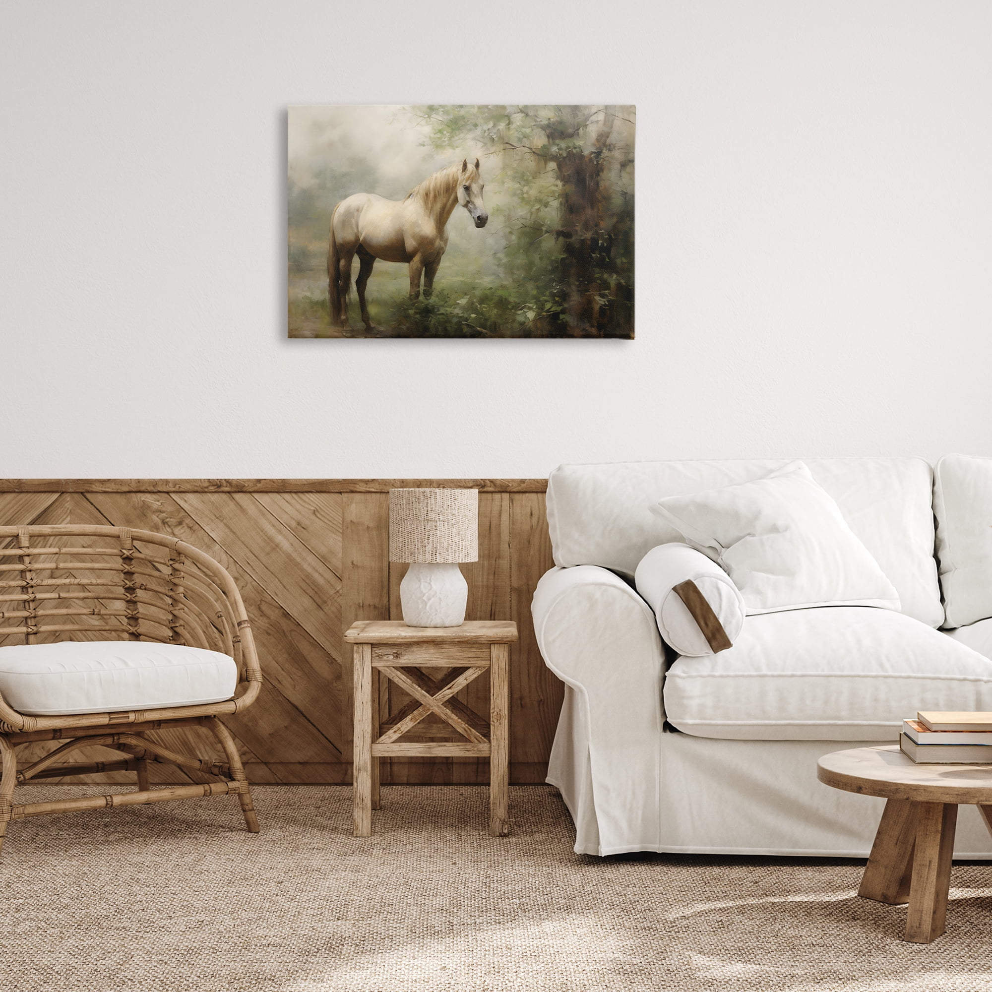 Stupell Industries Horse in Forest Woods Landscape Painting Gallery Wrapped Canvas Art Print Wall Art, 30 x 20