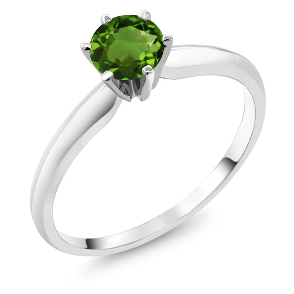Gem Stone King 18K White Gold Green Chrome Diopside Engagement Solitaire Ring for Women (0.50 Cttw, Round 5MM, Gemstone Birthstone, Size 8)