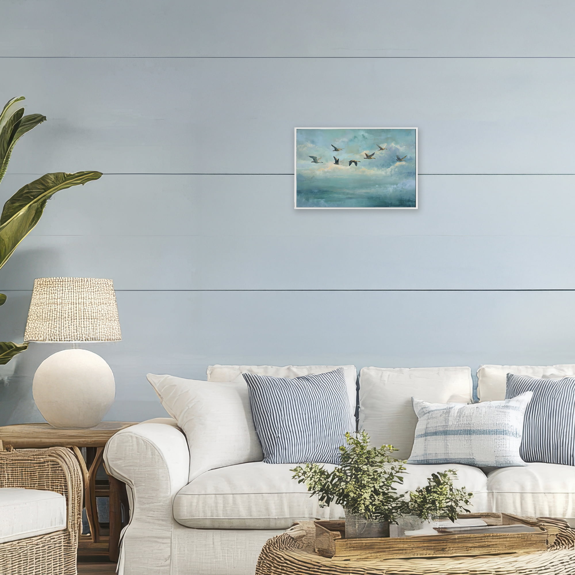 Stupell Industries Blue Skies Geese White Framed Giclee Art, design by Petal Prints Design