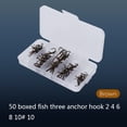 thumbnail image 2 of Treble Hooks 50pcs Mixed Fishing Hook Sharpened Treble Hook Triple Fishing Hook Set Treble Hooks Fishing Tackle 50pcs/Box Fishing Hook Sharpened Treble Hook 5 Sizes 2/4/6/8/10, 2 of 7