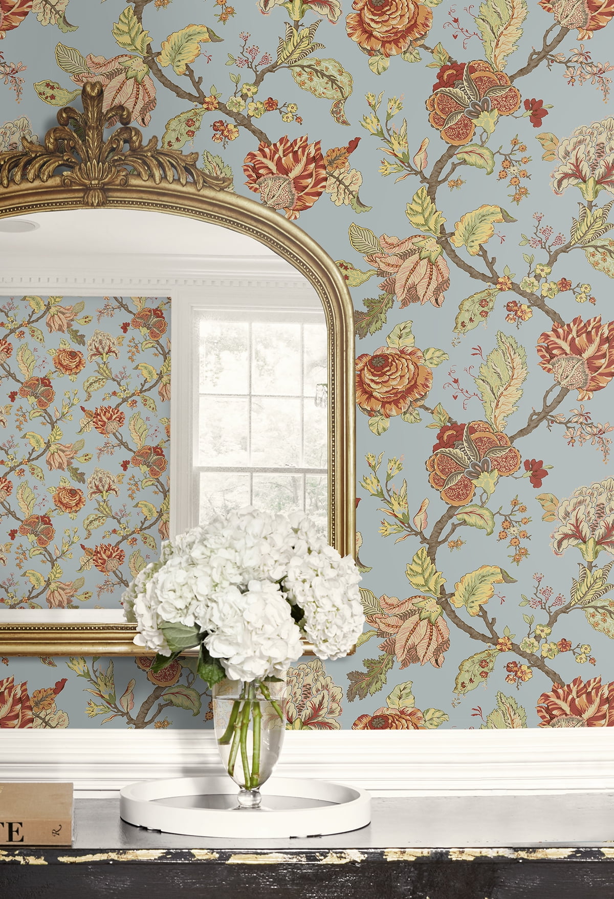 Seabrook Designs  Lana Jacobean Prepasted Wallpaper 20.5 in W x 33 ft. L - Blue Dusk