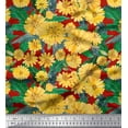 thumbnail image 1 of Soimoi Red Poly Georgette Fabric Leaves & Aster Floral Printed Craft Fabric by the Yard 42 Inch Wide, 1 of 3