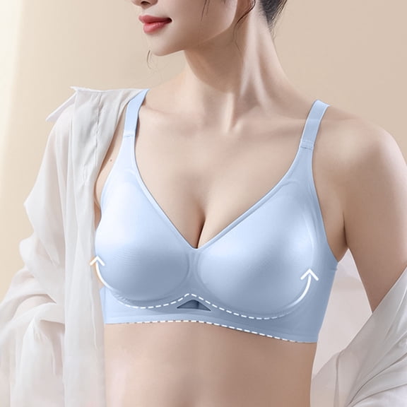 Breathable Thin Bra - Womens V-Neck T-Shirt Bra with Adjustable Straps - Seamless Wireless Soft Smoothing Sports Bralette for Everyday Wear Seamless Comfy Bras Blue M