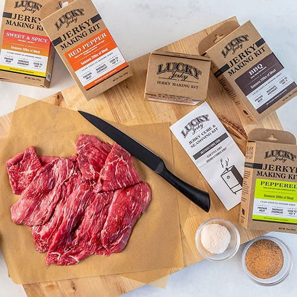 Lucky Beef Jerky DIY master pack - 4 flavors (Peppered, Teriyaki, Original, Red Pepper) - Seasoning it for 80 lbs of meat