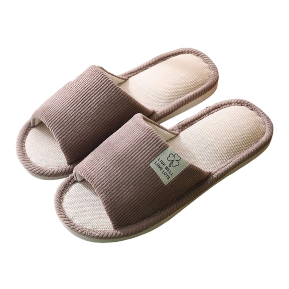 Rokment Summer Linen House Slippers for Women Men Indoor and Outdoor Breathable Washable Cotton Fabric Open Toe Quiet Bedroom Home Shoes Hardwood Floors