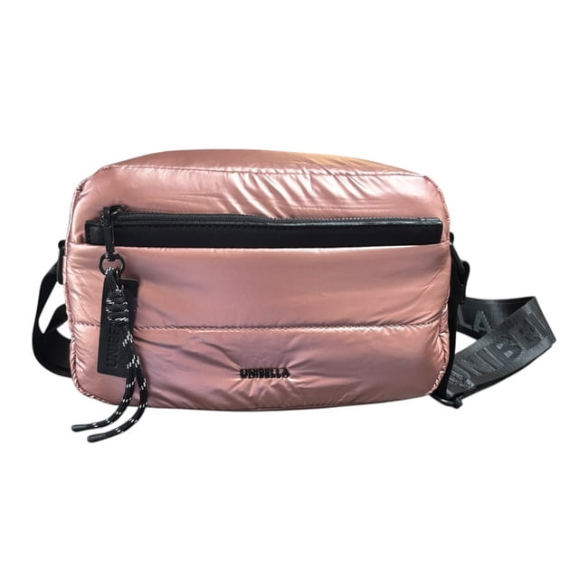 Bolsa crossbody marca Luxo Brand modelo UNIBELLA, color rosa material Nylon metalizado
