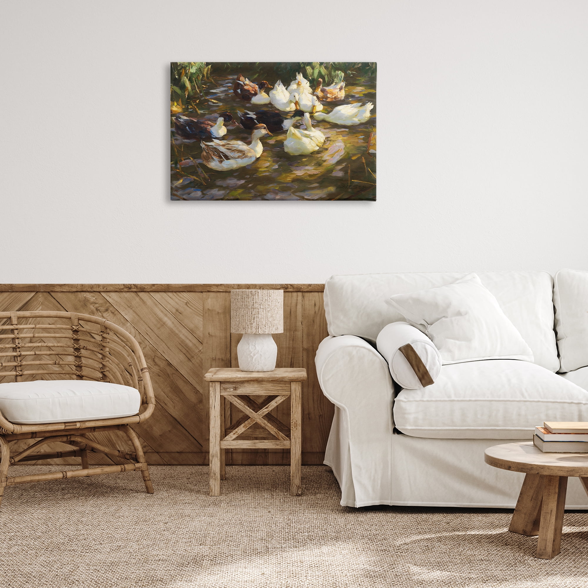 Stupell Industries Ducks in Flowing River Landscape Painting Gallery Wrapped Canvas Art Print Wall Art, 30 x 20