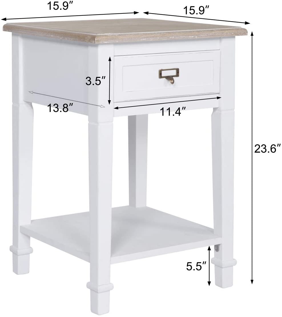 Buy Kinbor Wooden Bedside Table End Tables Set of 2 Nightstand with