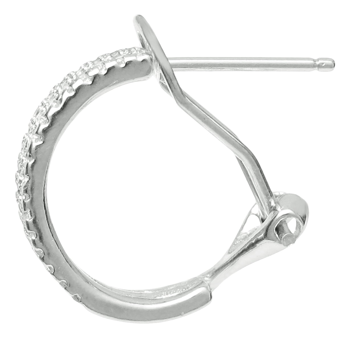 Rhodium-Plated Sterling Silver Half Hoop Clear Cubic Zirconia Crystal French Clip Earrings