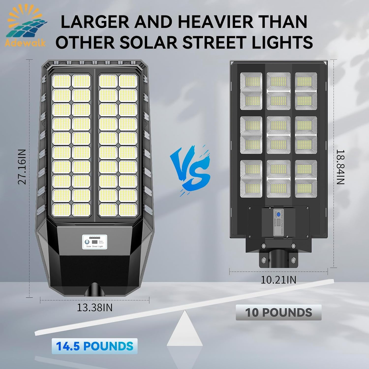 Adewalk 9000W Solar Street Lights Outdoor, Commercial Solar Street Lights Outdoor Dusk to Dawn, Solar Outdoor Light with Motion Sensor and Remote Control, Solar Parking Lot Lights for Yard, Country