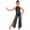 Black, variant on Kids Girls Shiny Rhinestone Sleeveless Wide Leg Pants Romper Overlay Tulle Jumpsuit Dance Unitard Purple 8