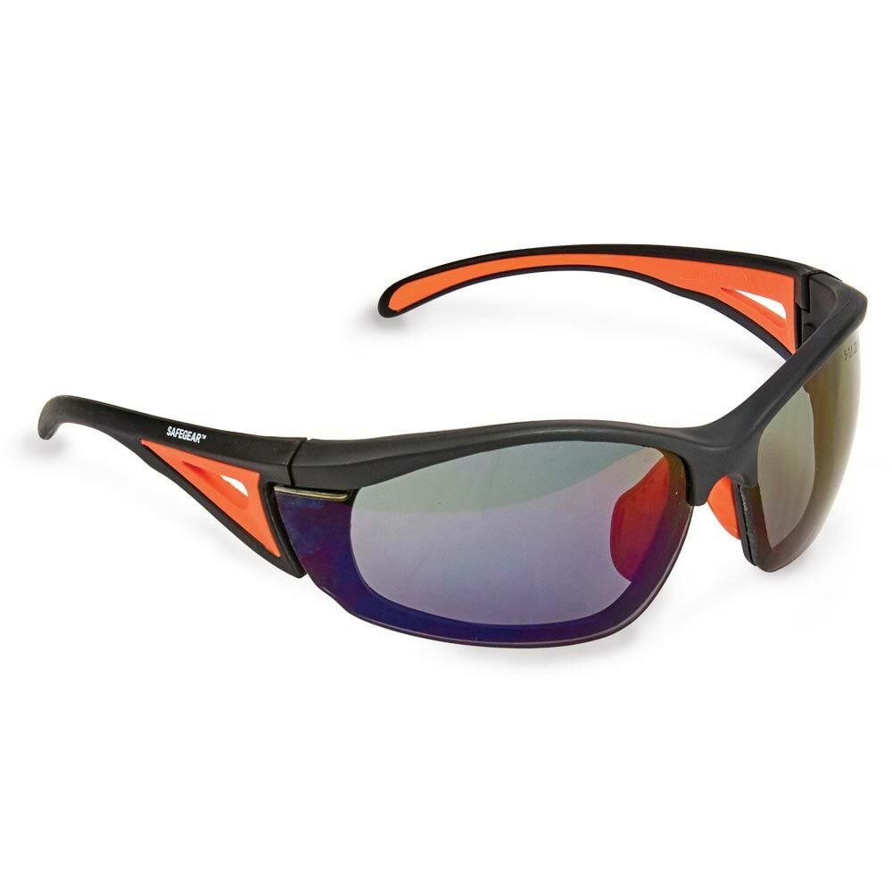 SAFEGEAR Black Mirror Safety Glasses 3-pk. - Anti-Scratch Safety Glasses for Men & Women, Black & Orange Frame - ANSI Z87.1 Compliant